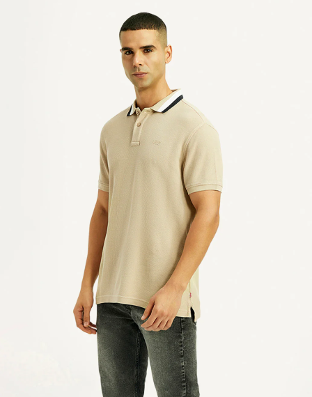 Men's Solid Beige Slim Fit Polo T-shirt